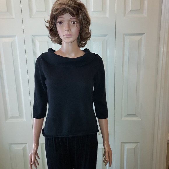 Rafaella Black 3/4 Sleeve with Cowl Neck Slits on each Side Sweater Size M - Picture 3 of 4